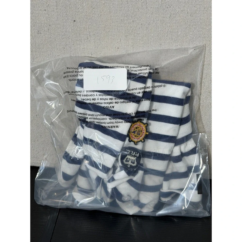 Ralph Lauren Dress Kids 12M White Navy Blue Nautical Peplum Striped Long Sleeve